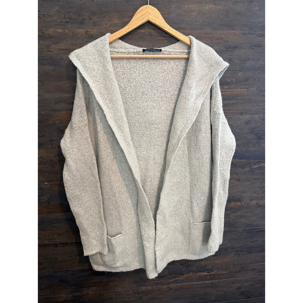 Brandy Melville Hooded Cardigan Sweater Open Front Marled Grey Oversized Pocket
